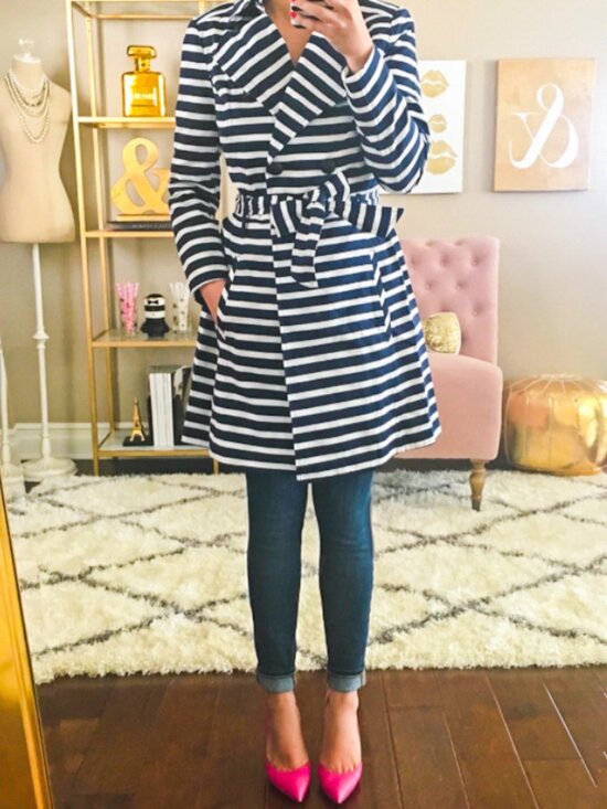 Express Striped Fit and Flare Trench Coat - Picture 1 of 12